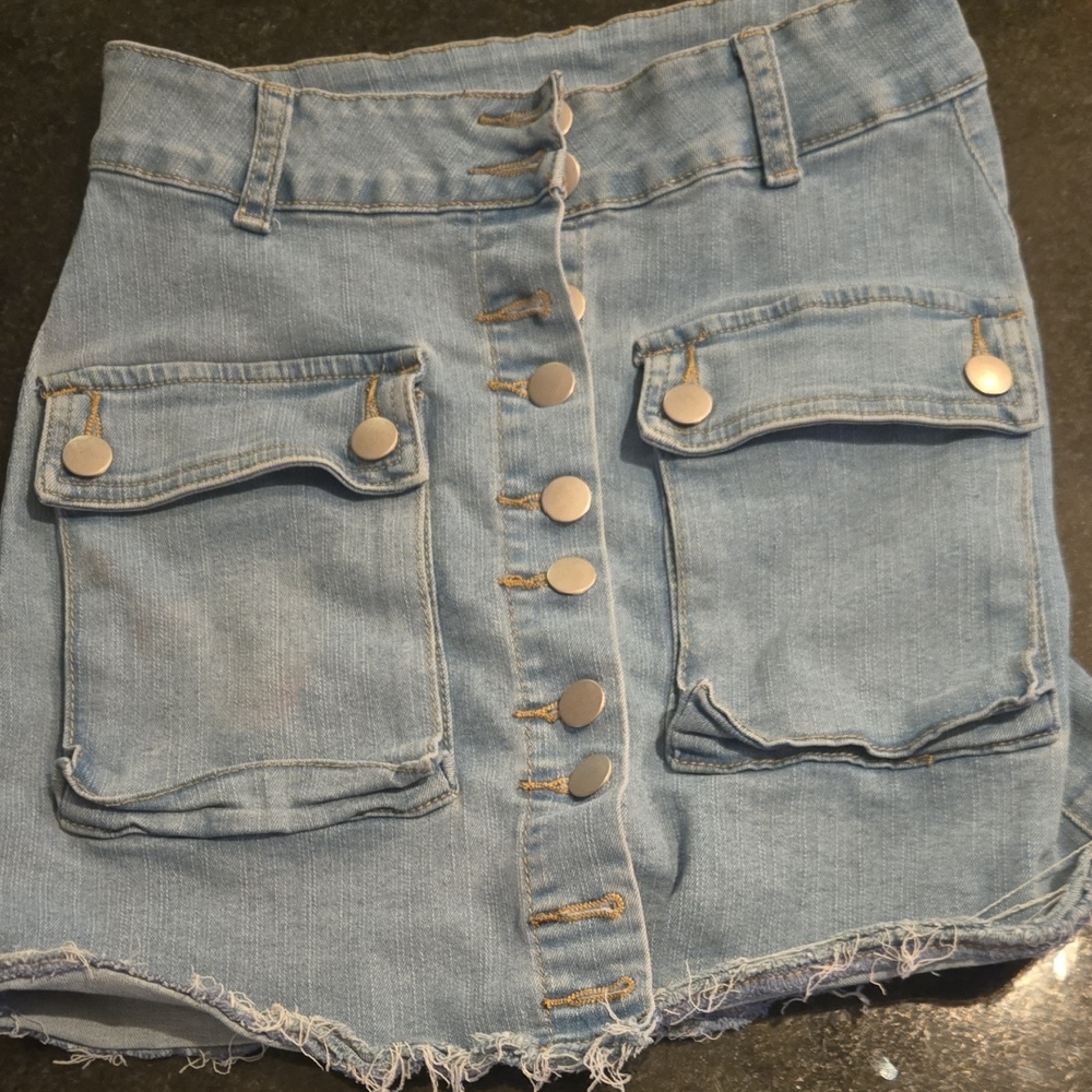 Denim Button-Up Mini Skirt